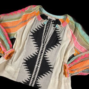 Devotion Twins Askania Top XS Embroidered Boho Geometric Neon Resort Cotton